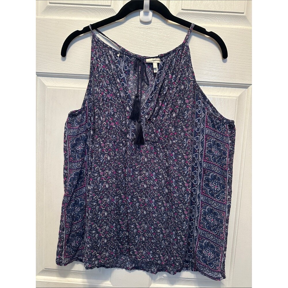 Joie Navy and Pink Printed Tassel Tank
